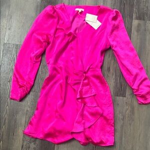 Skies Are Blue Hot Pink Long Sleeve Wrap Dress